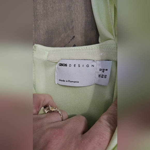 ASOS DESIGN bardot cut-out detail wrapfishtail maxi dress in washed lime.8 NWOT - Picture 9 of 15